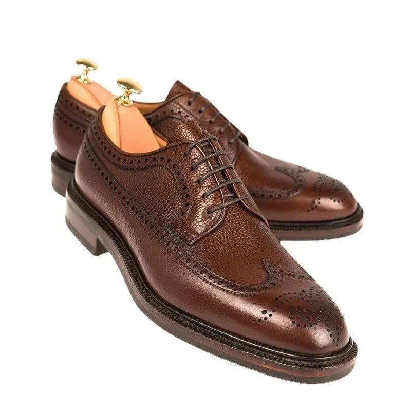 Derby Brogue Brudgum Designerklänning Bästa Män Skor Äkta Läder Original Handgjorda Business För Män - Brun