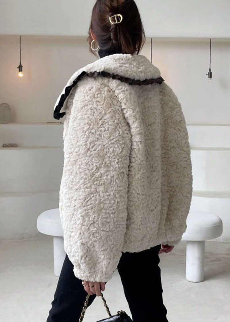 Diy Aprikos Peter Pan Krageknapp Faux Fur Vinterkappa - Vinterkappor för kvinnor