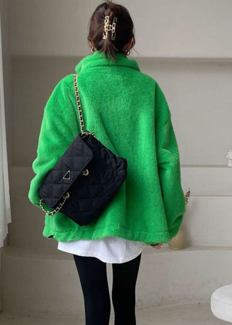 Diy Green Zip Up Mink Sammet Tjock Vinter Ytterkläder - Dunjackor för kvinnor