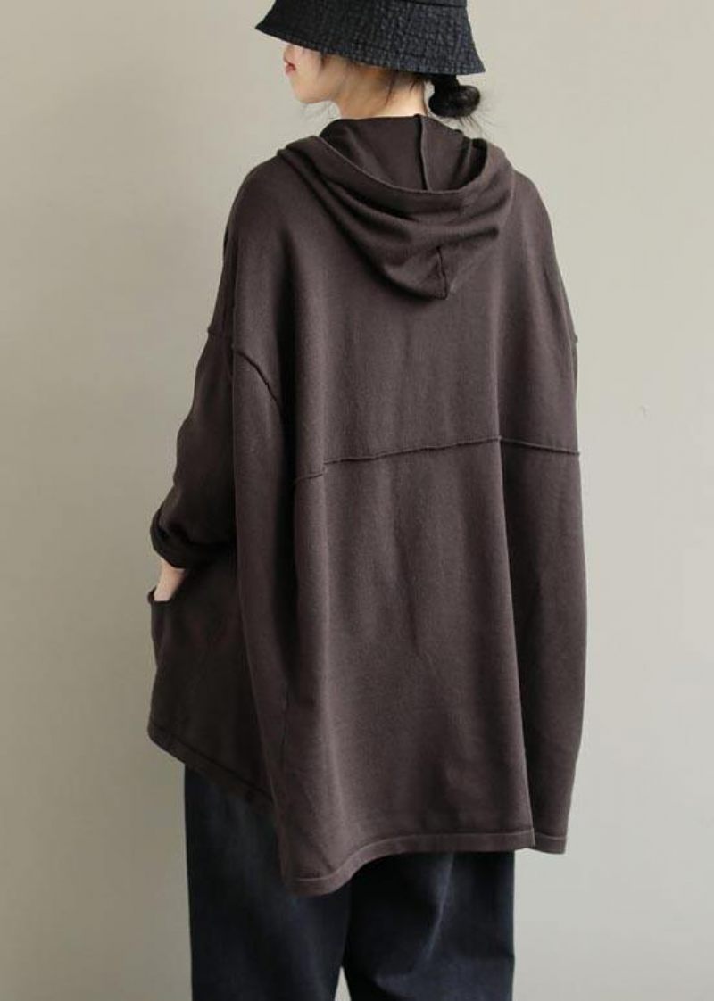 Diy Hooded Cinched Vårkläder För Kvinnor Mönster Chokladtopp - Khaik