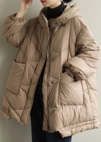 Diy Kaki Hooded Pockets Winter Duck Down Coat