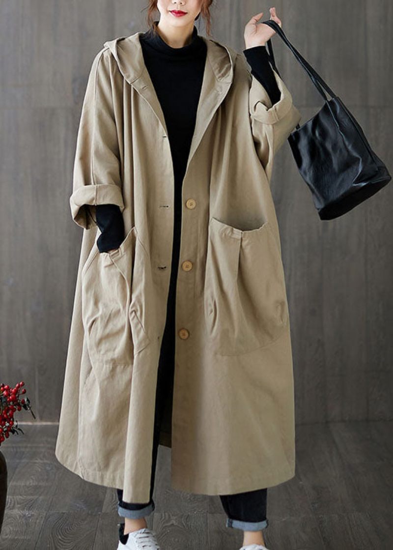 Diy Khaki Hooded Ficks Cotton Coat Spring - Vinterkappor för kvinnor