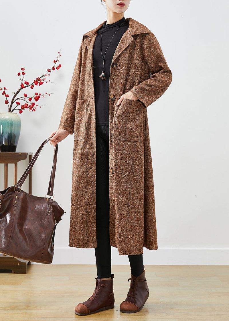 Diy Khaki Oversized Print Cotton Trench Coats Hösten - Trenchcoats för kvinnor