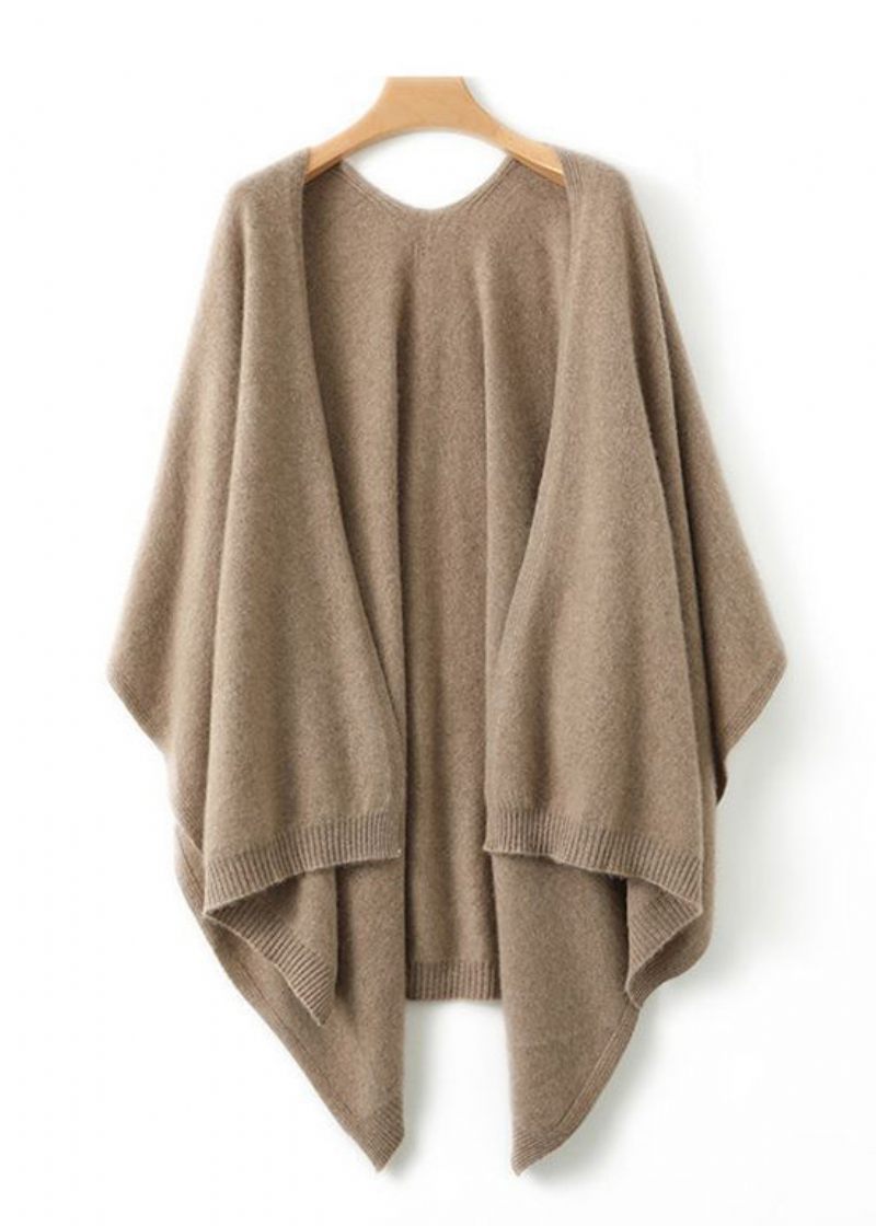 Diy Khaki Oversized Stickad Sjal Cardigans Spring - Koftor för kvinnor