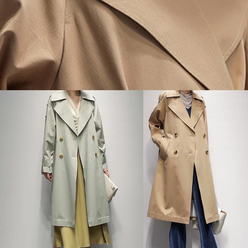 Diy Khaki Plus Size Långa Kappor Modeidéer Jackor Med Hackade Fickor - Trenchcoats för kvinnor