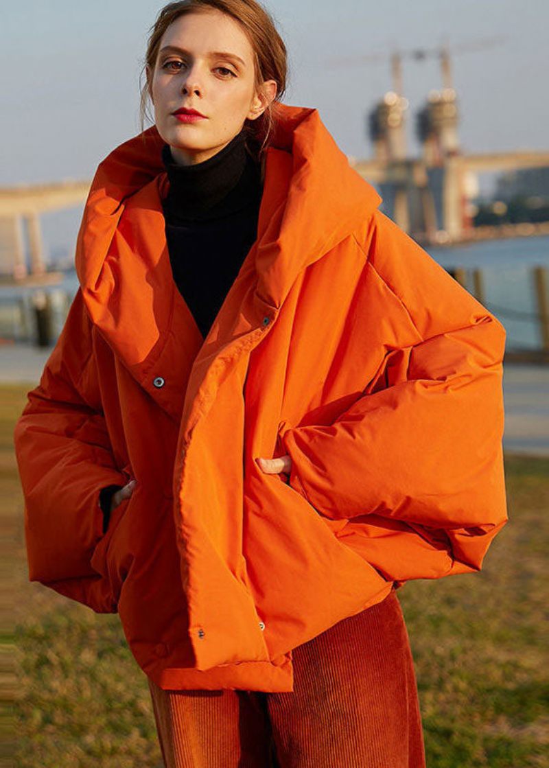 Diy Orange Hooded Oversized Solid Color Duck Down Puffer Coat Batwing Sleeve