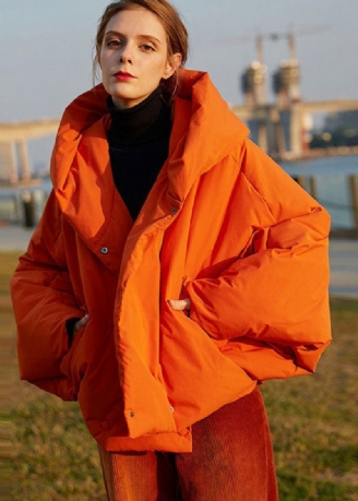 Diy Orange Hooded Oversized Solid Color Duck Down Puffer Coat Batwing Sleeve