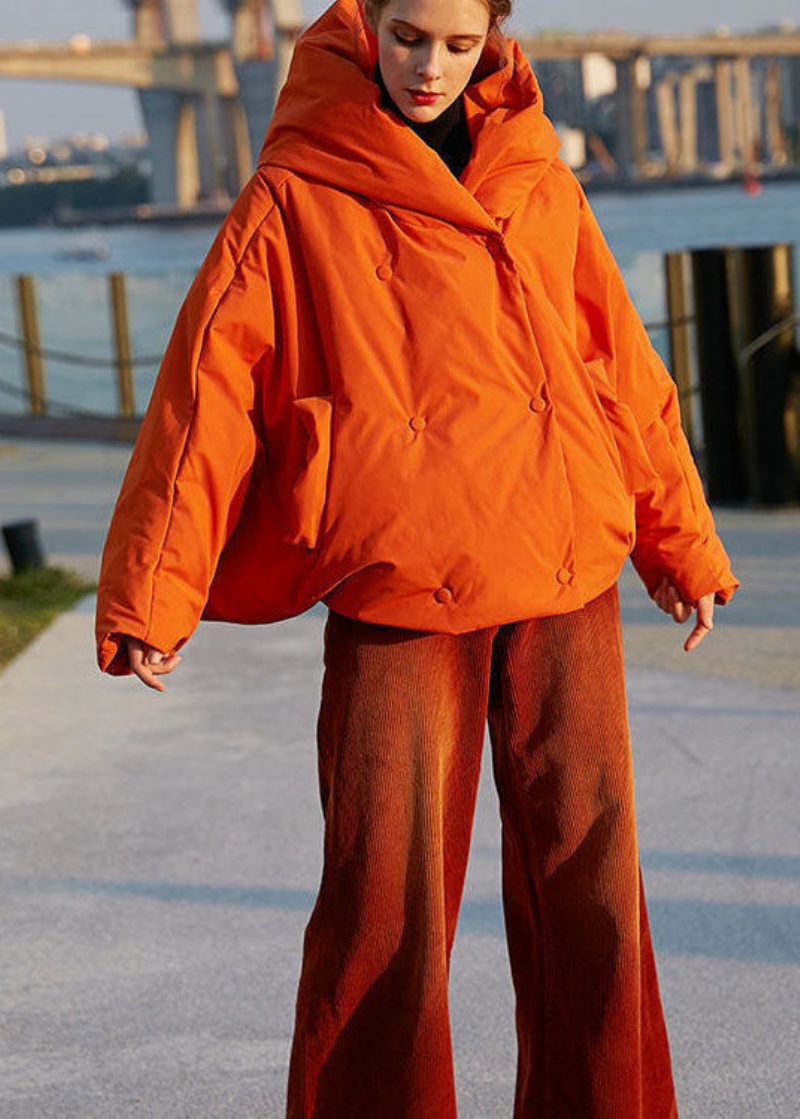 Diy Orange Hooded Oversized Solid Color Duck Down Puffer Coat Batwing Sleeve - Dunjackor för kvinnor