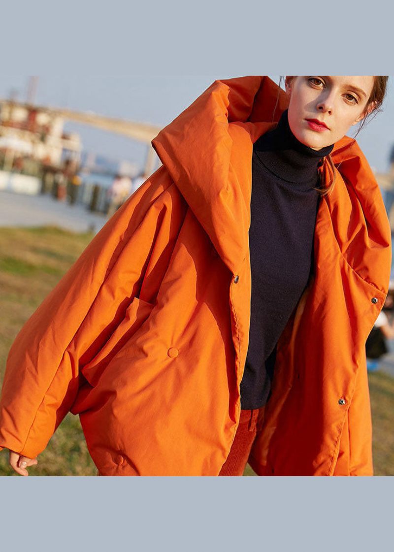 Diy Orange Hooded Oversized Solid Color Duck Down Puffer Coat Batwing Sleeve - Dunjackor för kvinnor