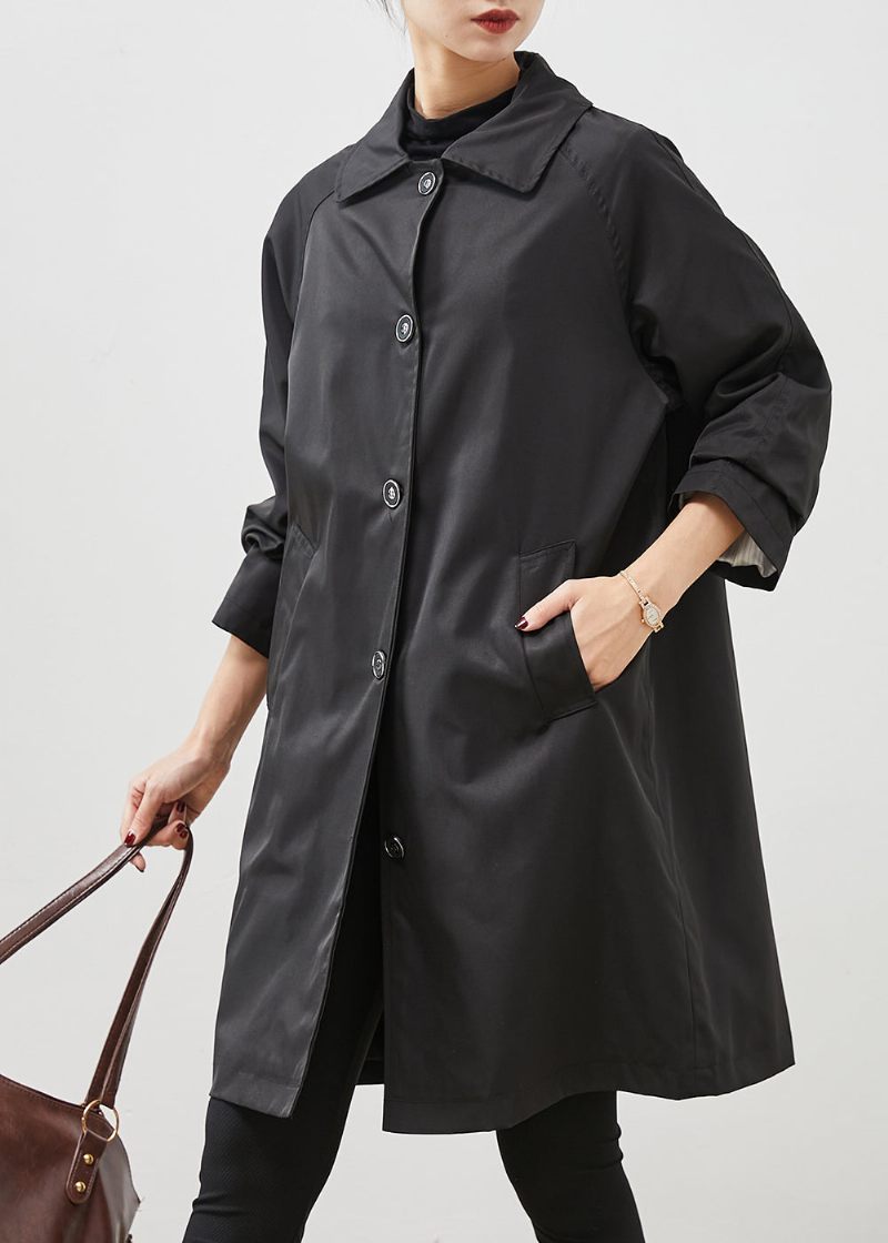 Diy Svarta Överdimensionerade Fickor Bomull Trench Spring - Trenchcoats för kvinnor