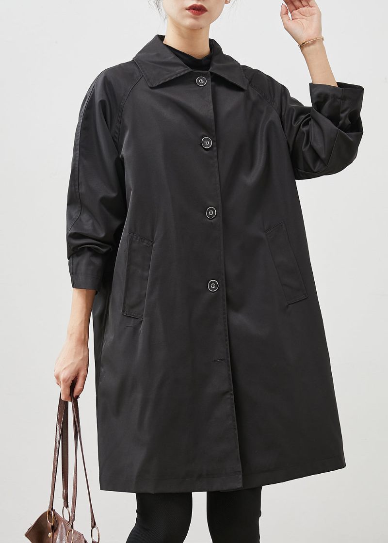 Diy Svarta Överdimensionerade Fickor Bomull Trench Spring - Trenchcoats för kvinnor