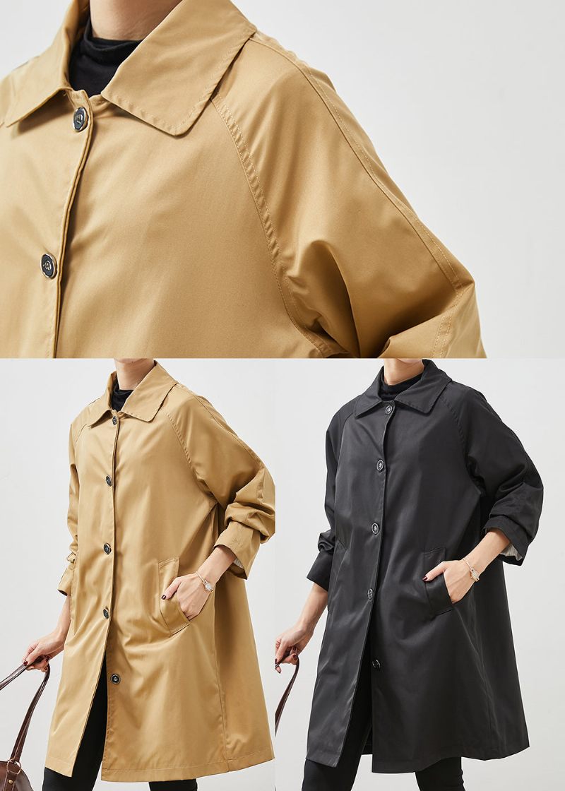 Diy Svarta Överdimensionerade Fickor Bomull Trench Spring - Trenchcoats för kvinnor