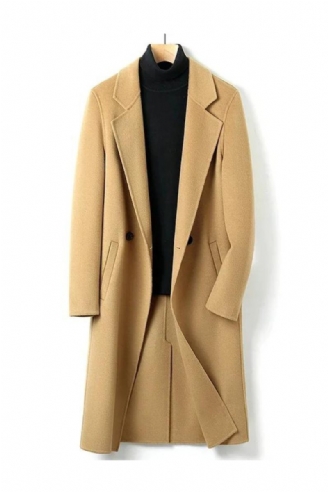 Double Face Cashmere Män Kappor Slim Super Lång Jacka Man Höst Vinter Trench Coat Kläder