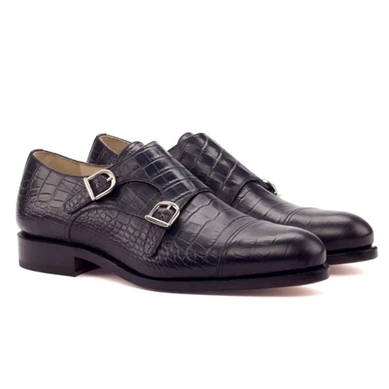 Double Monk Strap Style Dress Herr Skor Office Best Man Shoe Designer Handgjorda Äkta Läder Man - Blå