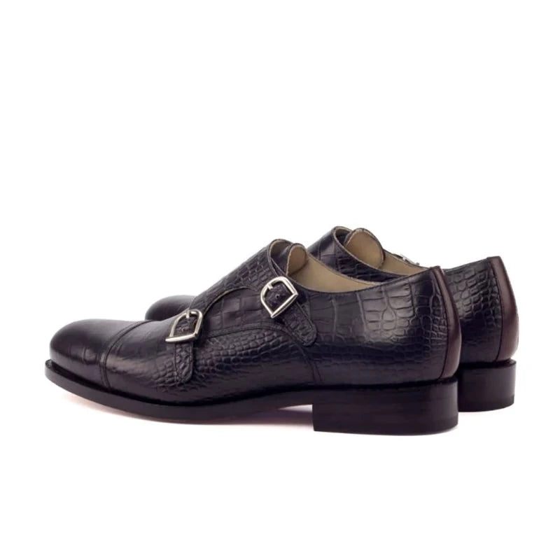 Double Monk Strap Style Dress Herr Skor Office Best Man Shoe Designer Handgjorda Äkta Läder Man - Blå