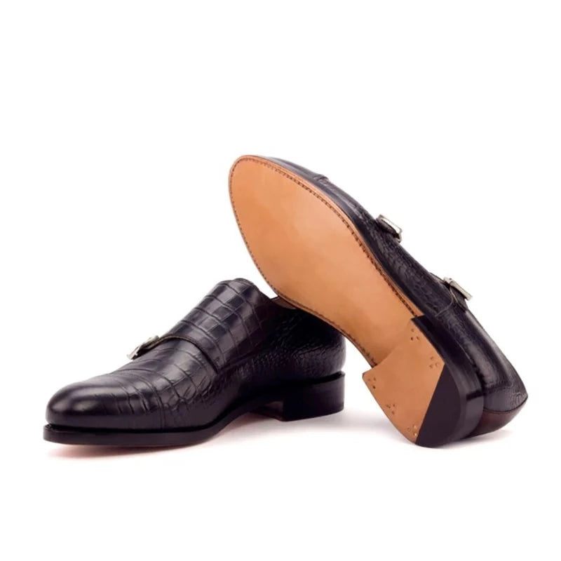 Double Monk Strap Style Dress Herr Skor Office Best Man Shoe Designer Handgjorda Äkta Läder Man - Blå