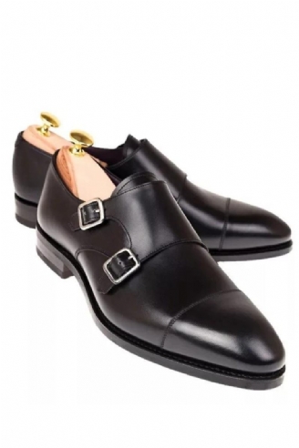 Dubbel Monk Strap Lyx Herr Skor Äkta Läder Handgjorda Designer Business Klänning För Original