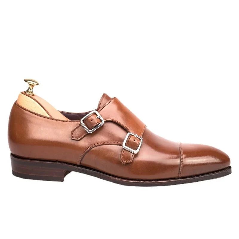 Dubbel Monk Strap Lyx Herr Skor Äkta Läder Handgjorda Designer Business Klänning För Original - Svart