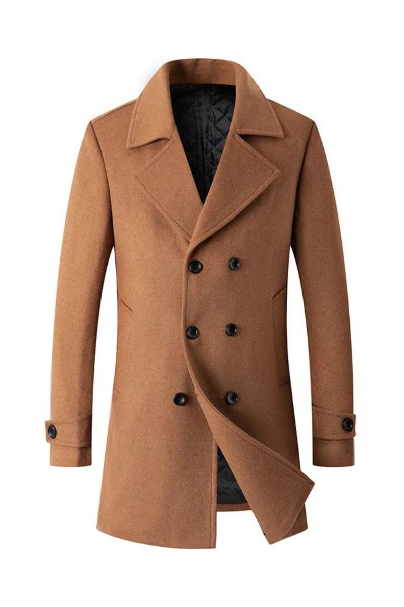 Dubbelknäppt Kappa Herr Ulljacka Lång Lapel Trench Coats Man Vinter Vindskydd Herrkläder