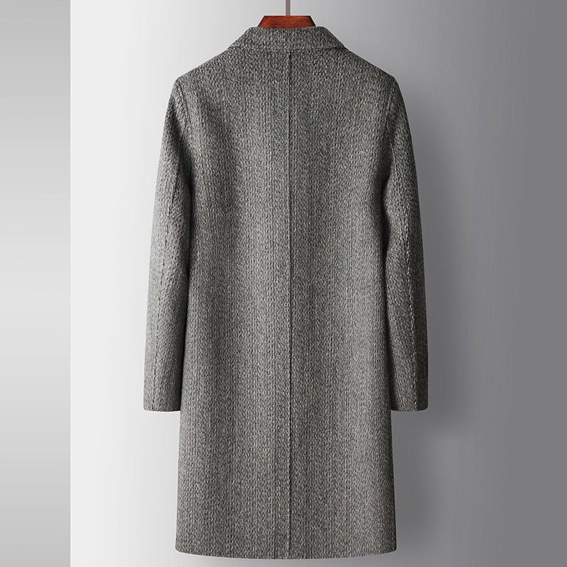 Dubbelknäppta Trenchcoats Män Män Blandningar Vinterjackor Varm Kappa Herr Mellanlång Business Casual Jacka - Mörkgrå