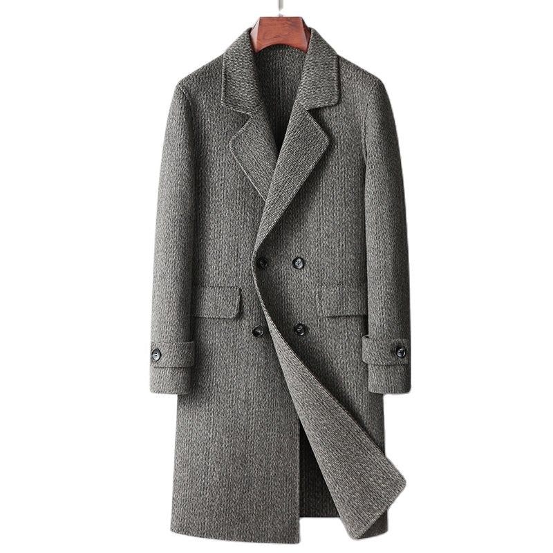 Dubbelknäppta Trenchcoats Män Män Blandningar Vinterjackor Varm Kappa Herr Mellanlång Business Casual Jacka - Mörkgrå