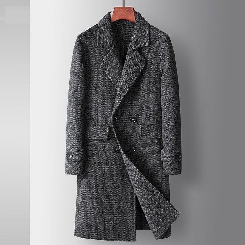 Dubbelknäppta Trenchcoats Män Män Blandningar Vinterjackor Varm Kappa Herr Mellanlång Business Casual Jacka - Mörkgrå