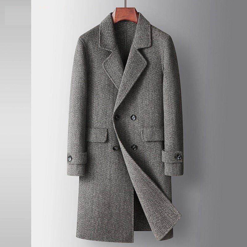 Dubbelknäppta Trenchcoats Män Män Blandningar Vinterjackor Varm Kappa Herr Mellanlång Business Casual Jacka - Mörkgrå