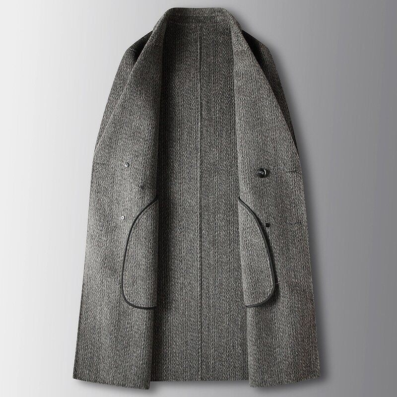 Dubbelknäppta Trenchcoats Män Män Blandningar Vinterjackor Varm Kappa Herr Mellanlång Business Casual Jacka - Mörkgrå