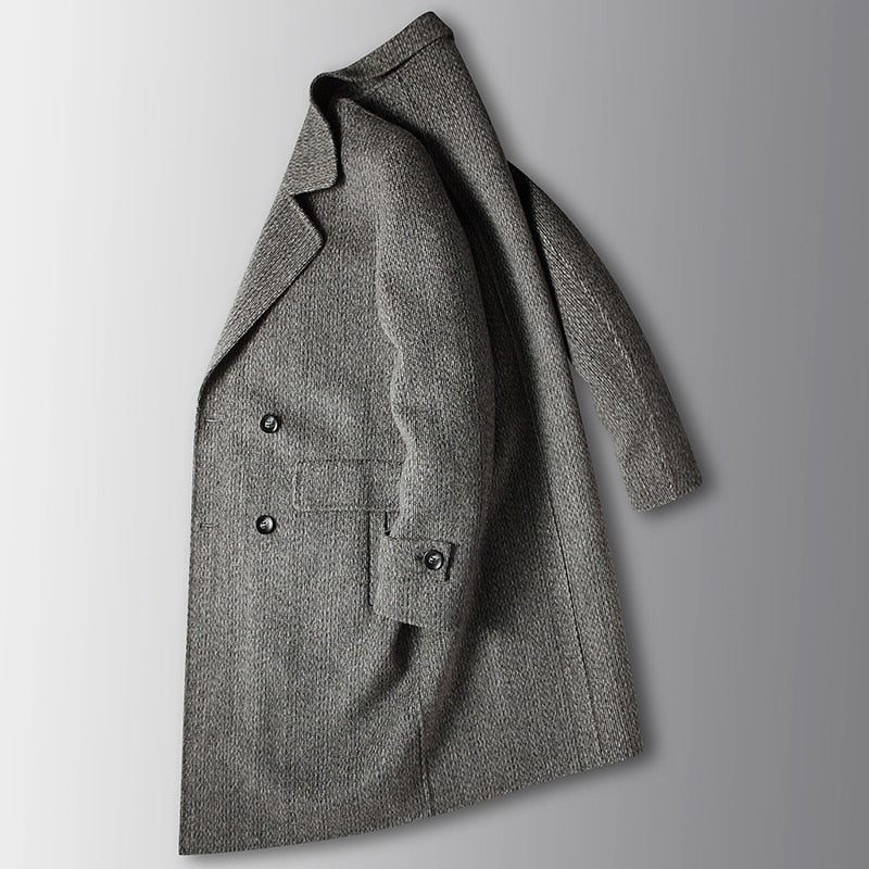 Dubbelknäppta Trenchcoats Män Män Blandningar Vinterjackor Varm Kappa Herr Mellanlång Business Casual Jacka - Mörkgrå