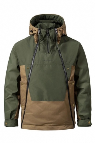 Dunjacka Herr Vinter Pufferjacka Color Block Patchwork Kappor Man Cargo Dunrock Campingjackor