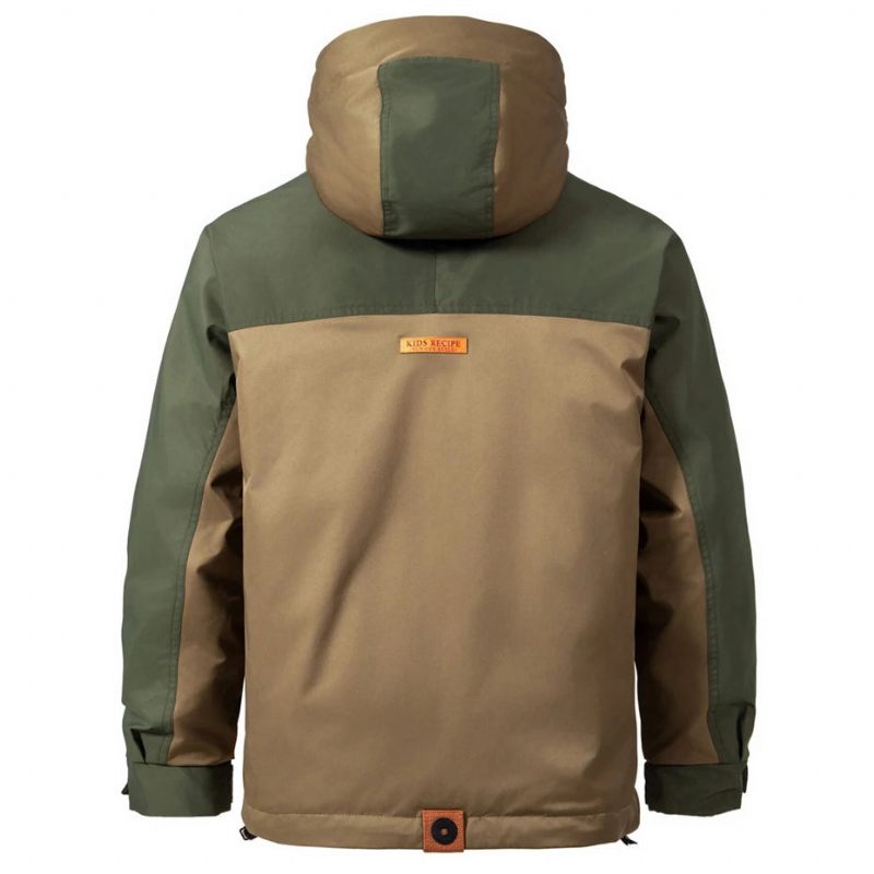 Dunjacka Herr Vinter Pufferjacka Color Block Patchwork Kappor Man Cargo Dunrock Campingjackor - Grön