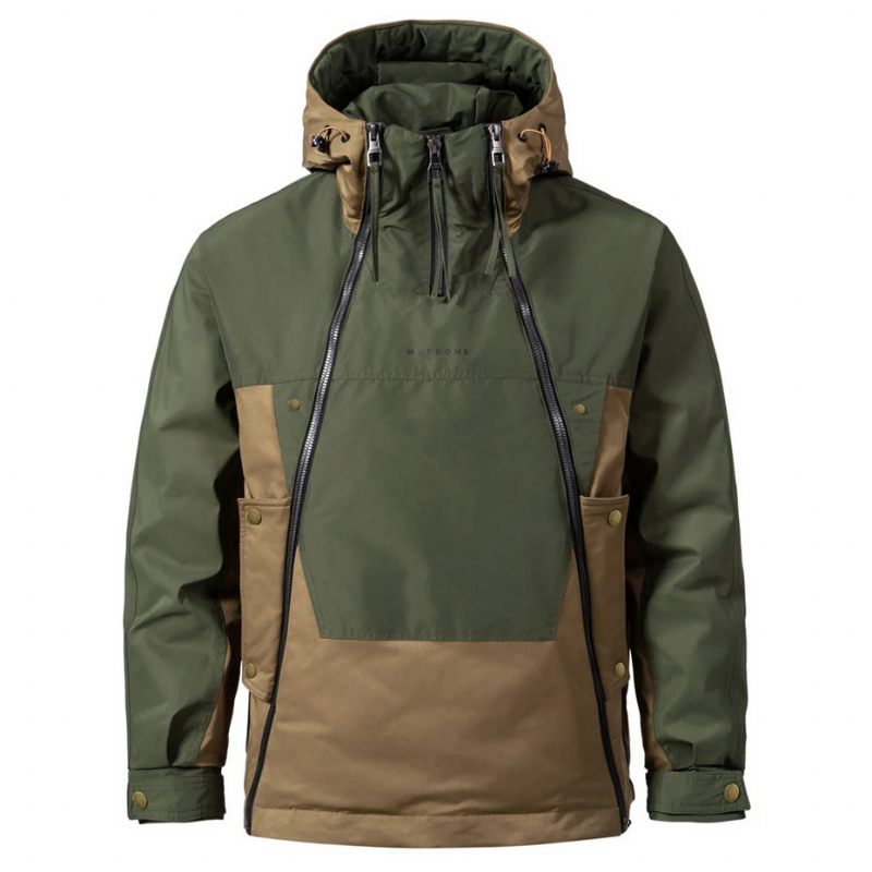 Dunjacka Herr Vinter Pufferjacka Color Block Patchwork Kappor Man Cargo Dunrock Campingjackor - Grön