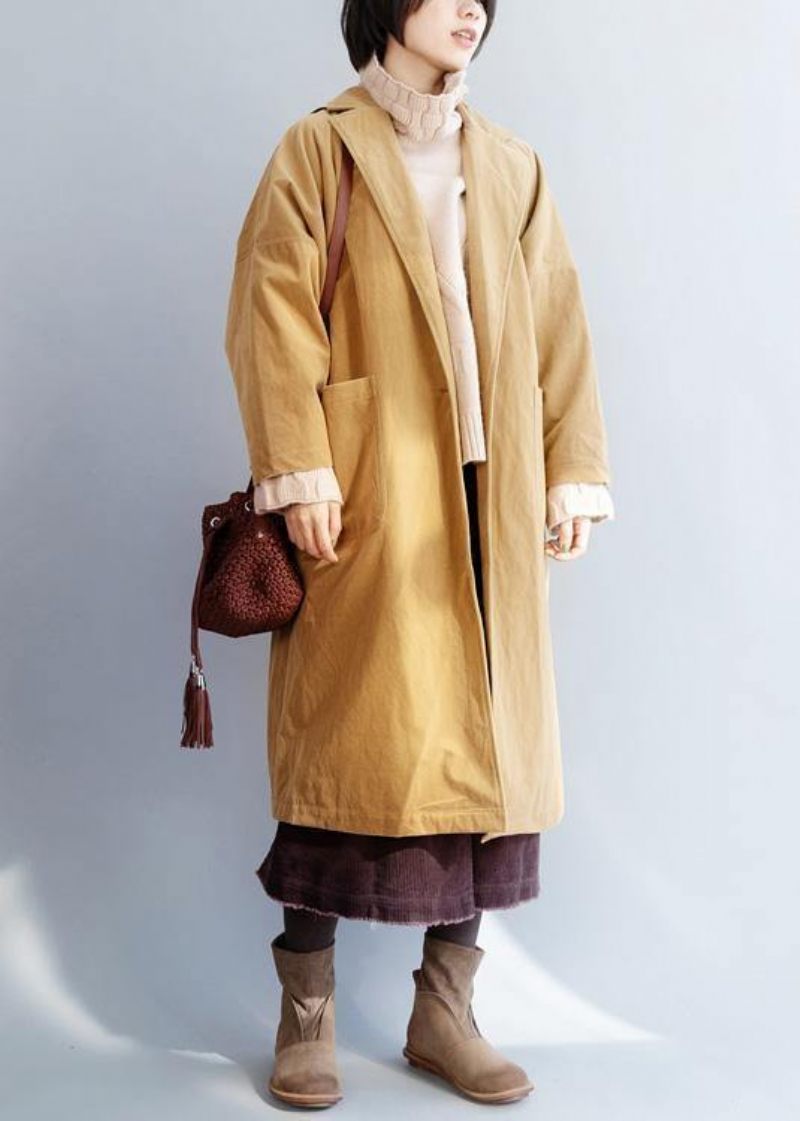 Ekologisk Gul Fin Trenchcoat Sy Stora Fickor Damrockar