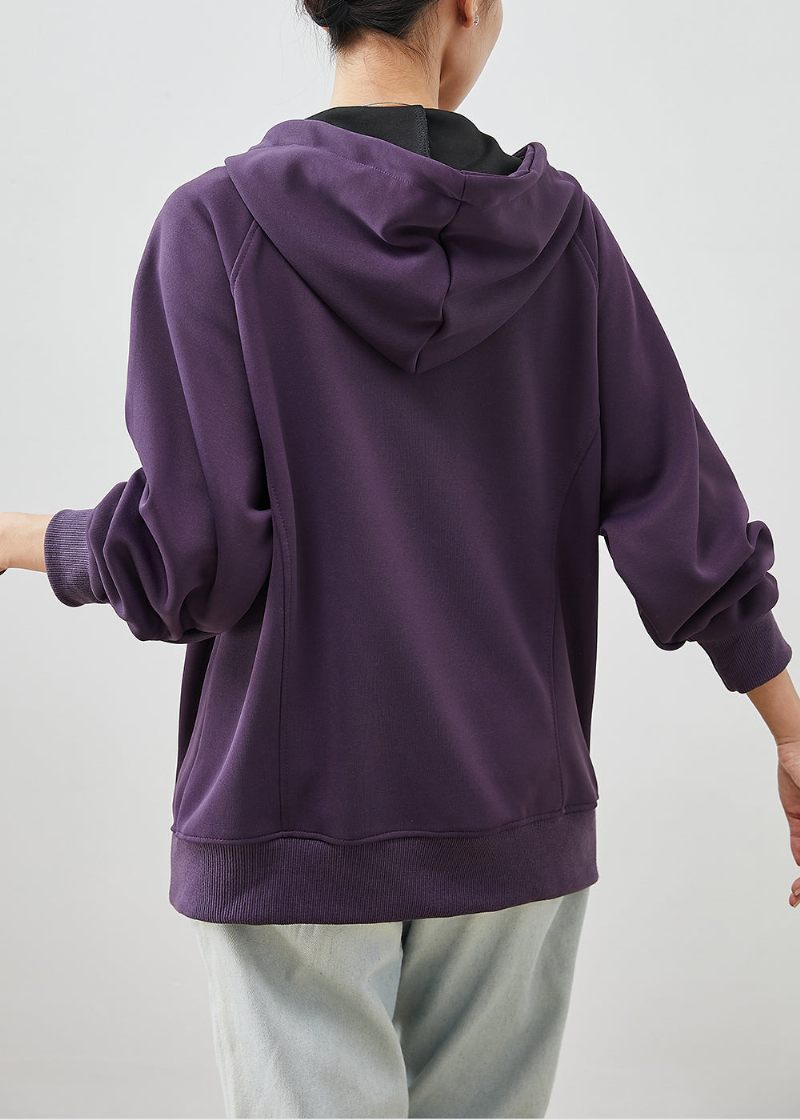 Ekologisk Lila Hooded Cotton Sweatshirts Kappor Spring - Vinterkappor för kvinnor