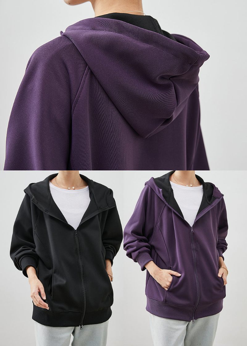 Ekologisk Lila Hooded Cotton Sweatshirts Kappor Spring - Vinterkappor för kvinnor