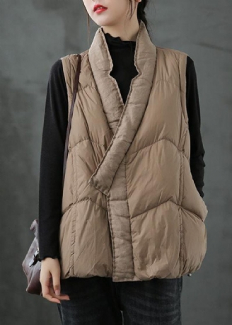 Ekologiska Khaki Fickor Lösa Casual Vinter Puffer Vest