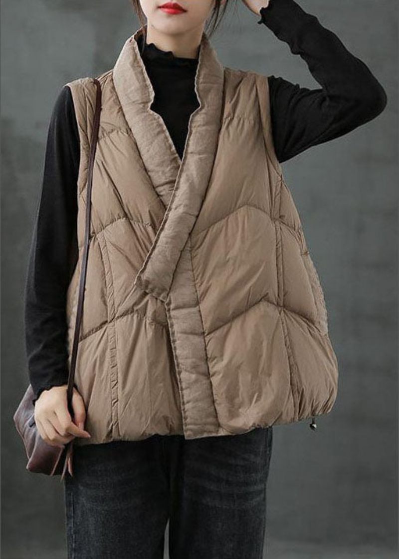 Ekologiska Khaki Fickor Lösa Casual Vinter Puffer Vest - Kaki