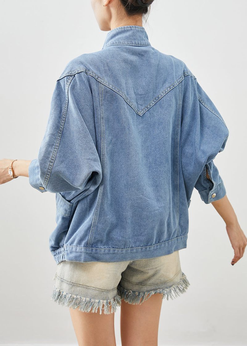 Elegant Blå Stativkrage Oversized Denimrock Höst - Vinterkappor för kvinnor