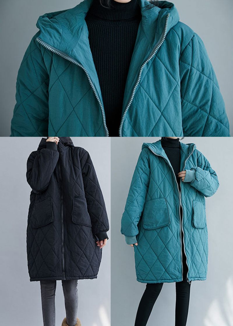 Elegant Blue Zip Up Tjock Fine Cotton Fylld Parka Winter - Blå