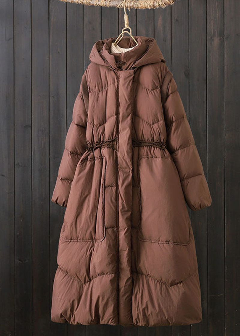 Elegant Brun Huva Patchwork Fickor Duck Down Puffer Winter