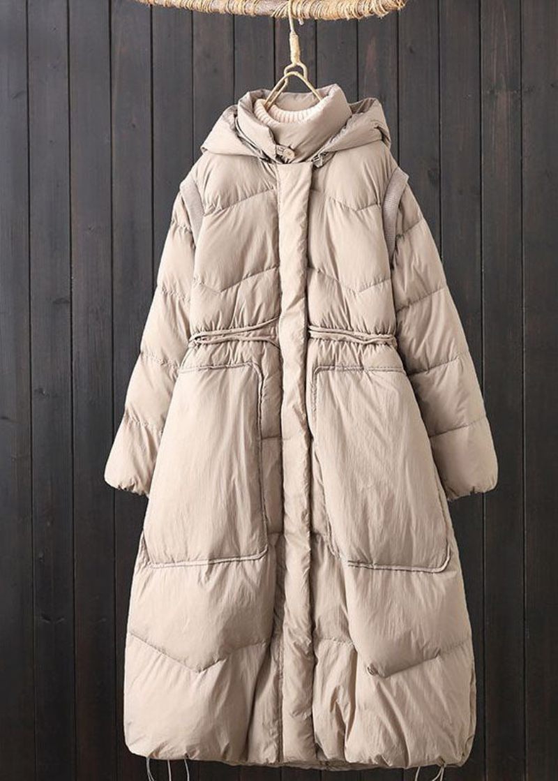 Elegant Brun Huva Patchwork Fickor Duck Down Puffer Winter - Dunjackor för kvinnor