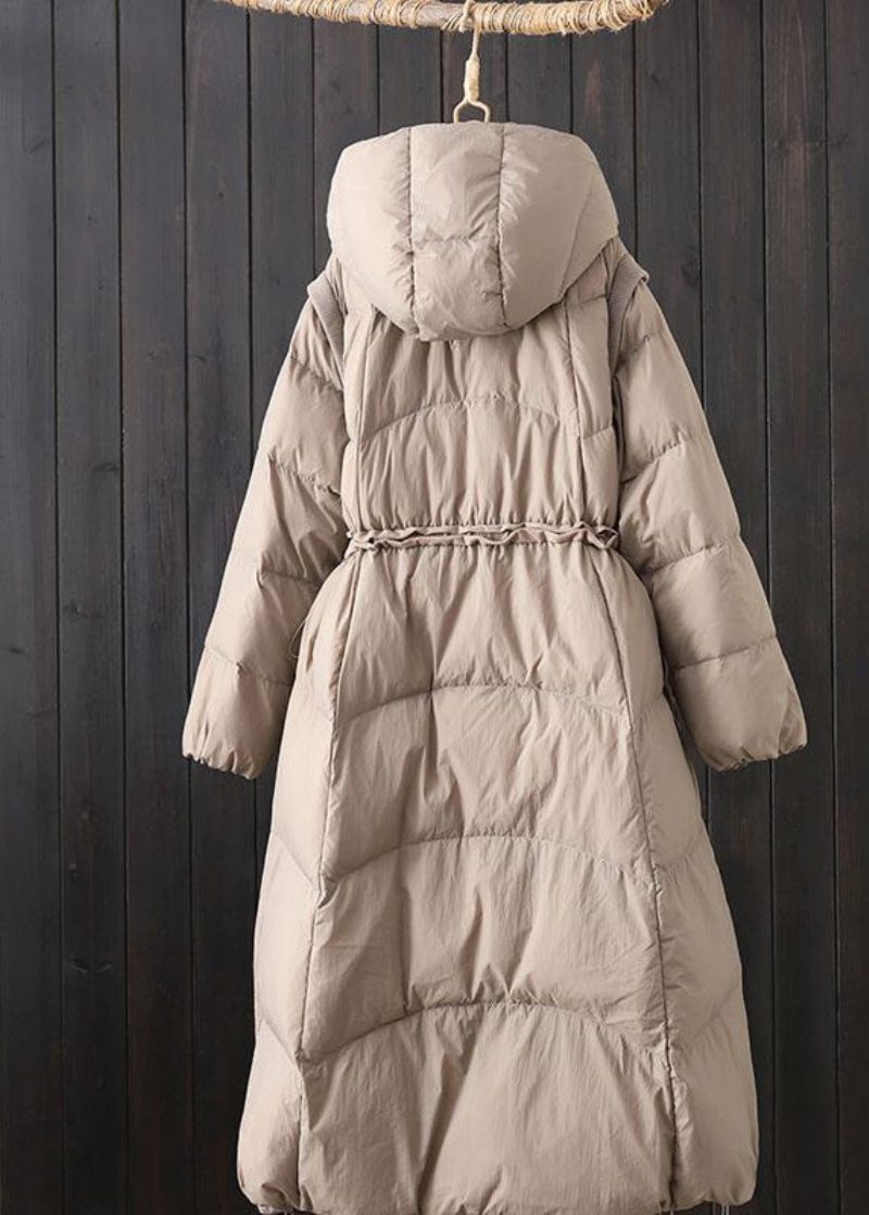 Elegant Brun Huva Patchwork Fickor Duck Down Puffer Winter - Dunjackor för kvinnor