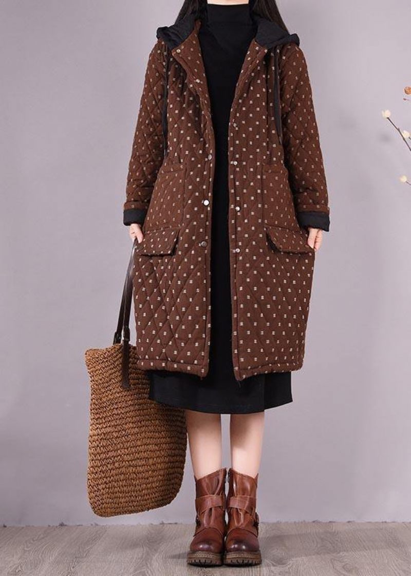 Elegant Chocolate Coat Plus Size Huvfickor Ytterkläder