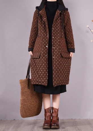 Elegant Chocolate Coat Plus Size Huvfickor Ytterkläder