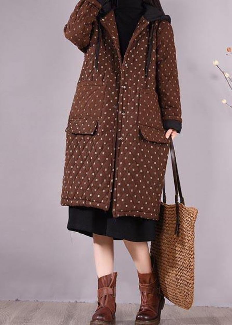 Elegant Chocolate Coat Plus Size Huvfickor Ytterkläder - Choklad