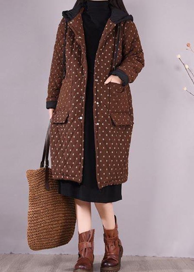 Elegant Chocolate Coat Plus Size Huvfickor Ytterkläder - Choklad