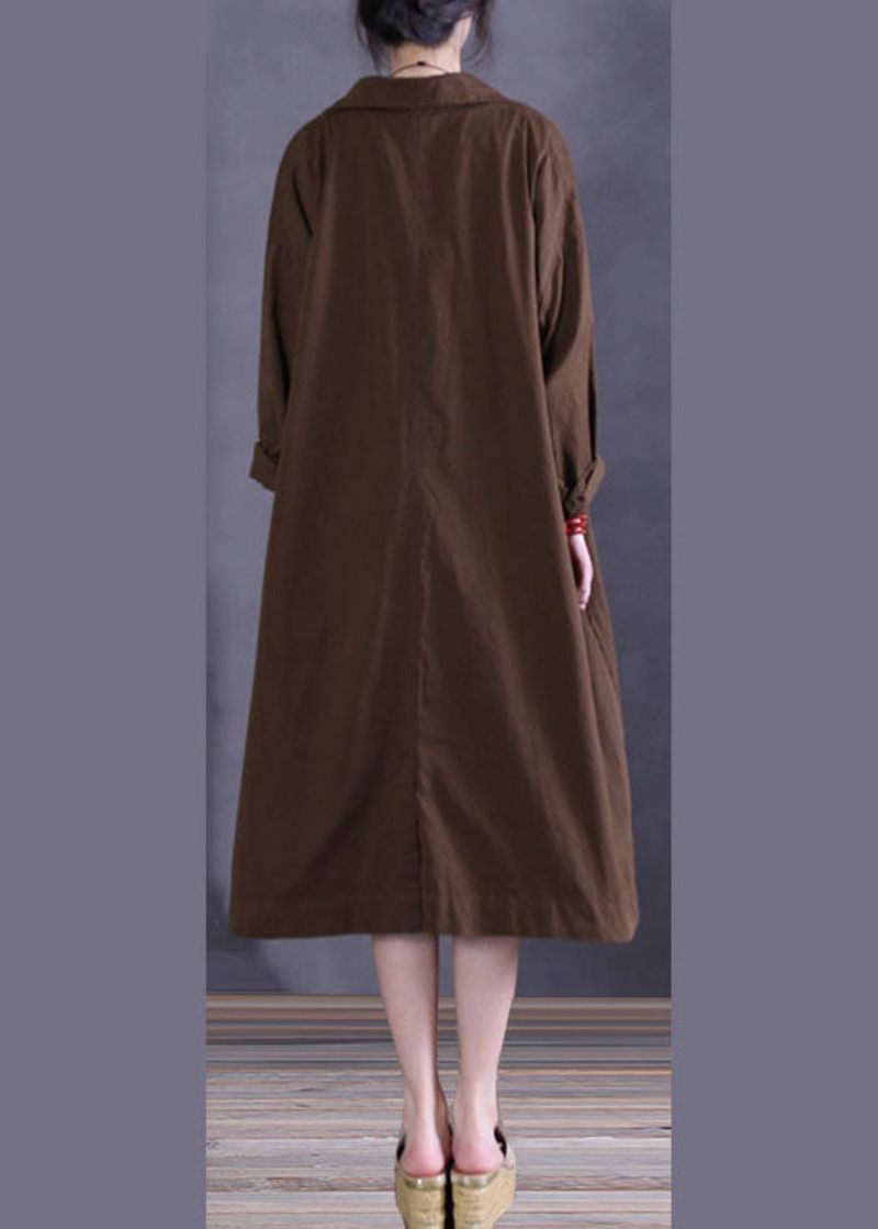 Elegant Chokladknapp Bomull Casual Coat Spring - Trenchcoats för kvinnor