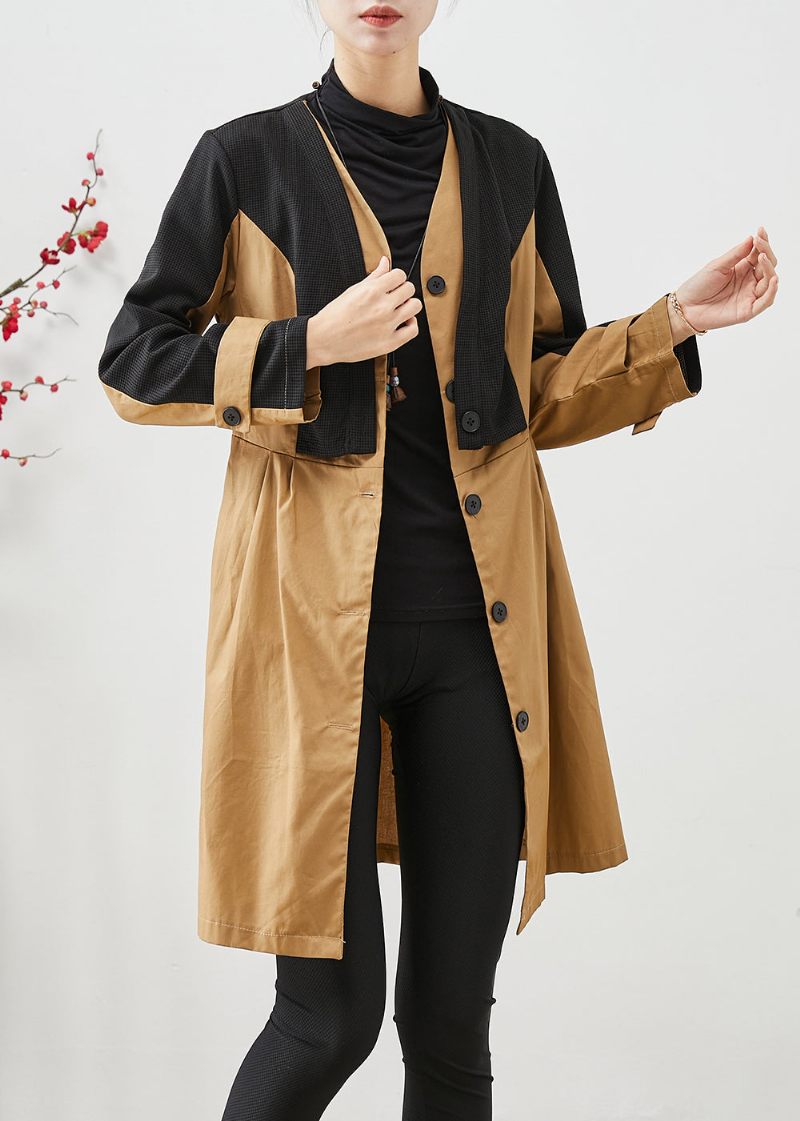 Elegant Colorblock Silm Fit Patchwork Cotton Trench Fall