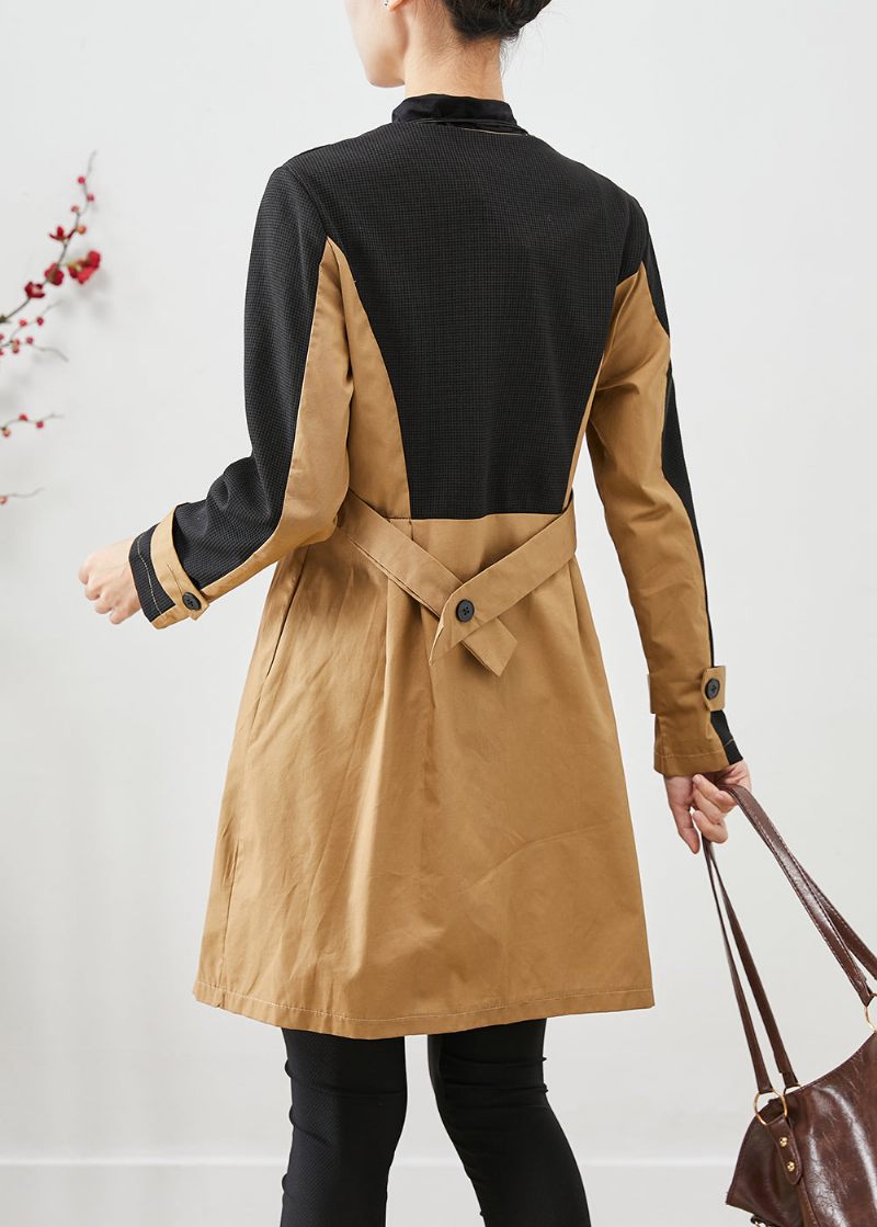 Elegant Colorblock Silm Fit Patchwork Cotton Trench Fall - Trenchcoats för kvinnor