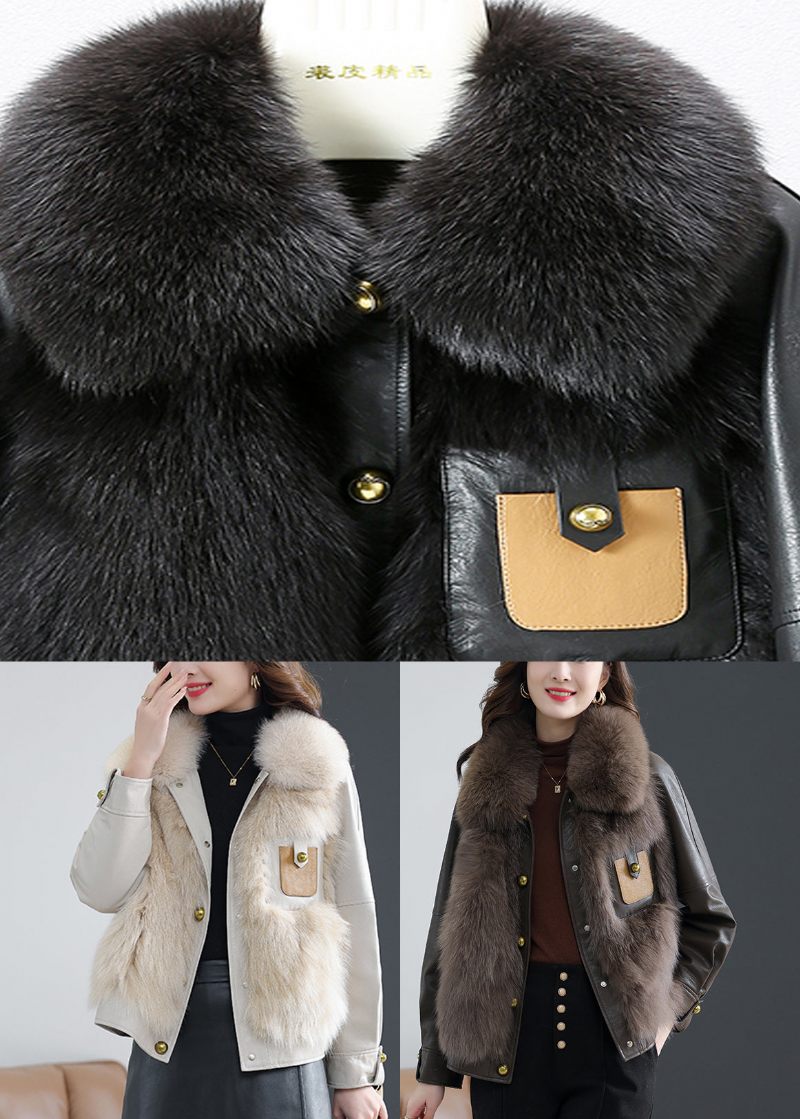 Elegant Fox Krage Button Fårskinn Coat Fall - Vinterkappor för kvinnor